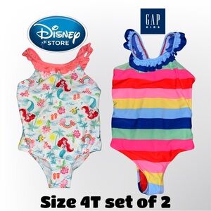 Gap Kids Rainbow & Disney Princess Little Mermaid Ariel Swimsuit Set in 4T EUC